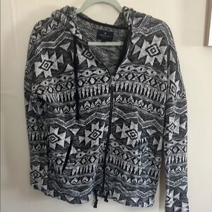 Black and White Patterned Zip-Up Hoodie
